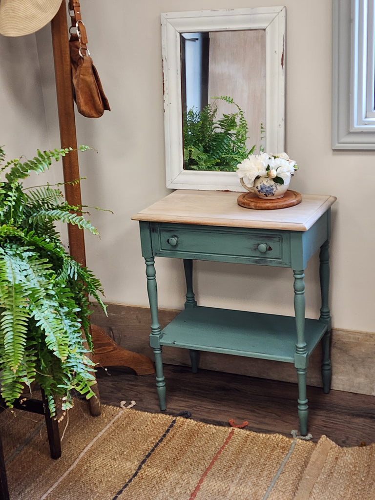 SOLD -Entry or Side Table with Flip-down Drawer and Shelf