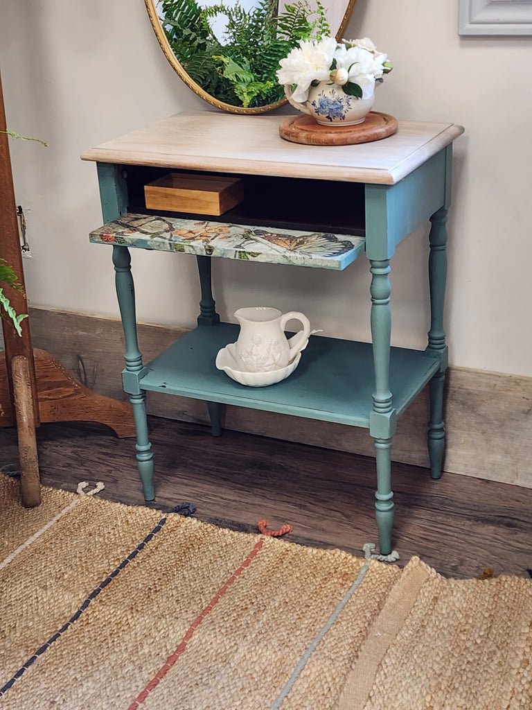 SOLD -Entry or Side Table with Flip-down Drawer and Shelf